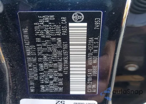 2020 Toyota Camry Se from USA, damaged, VIN 4T1G11AK6LU971661